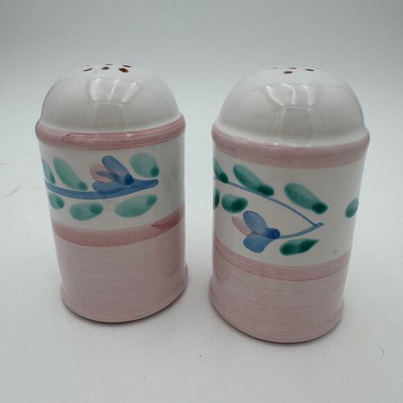 Vintage Caleca Salt and Pepper in Pink Garland Made in Italy Handpainted - Picture 1 of 7
